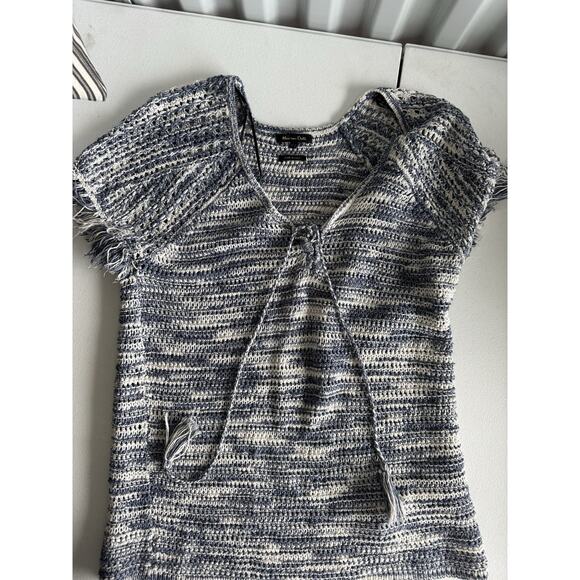 Massimo Dutti NWT Womens Fringe Crochet Boho Blue Coastal Top Size Medium - Picture 3 of 8